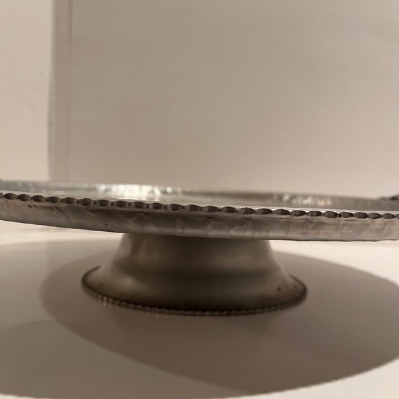 Vintage Hand Wrought Hammered Aluminum Lazy Susan w Tulip Design - Picture 2 of 11